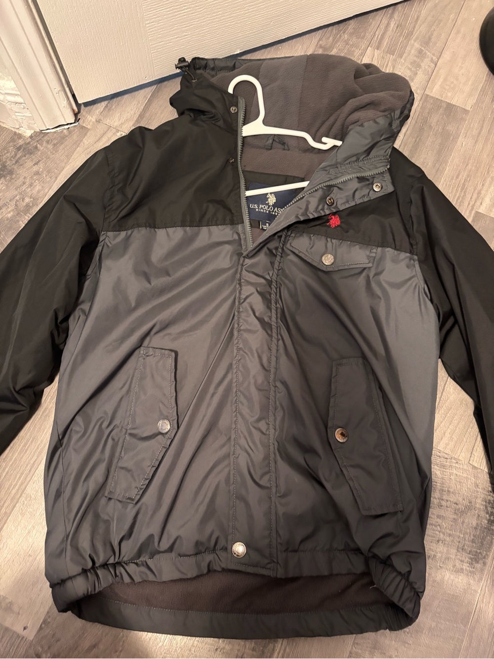U.S. Polo Assn. Men's Black and Gray Hooded Windbreaker